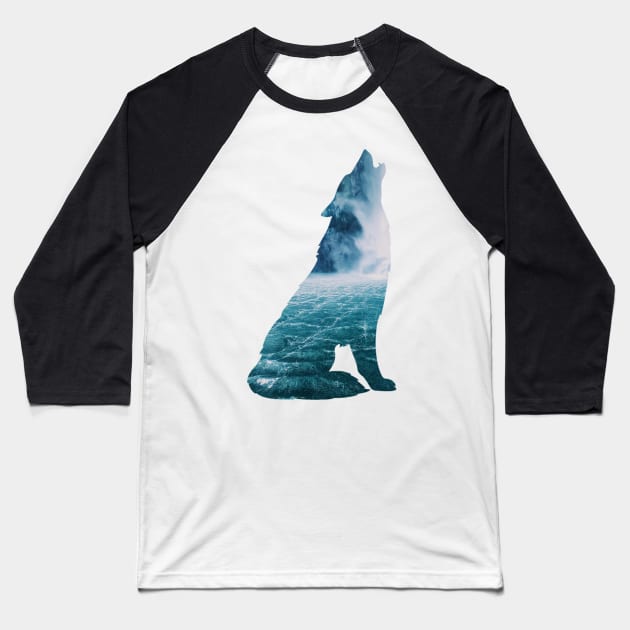 Misty howling wolf seascape Baseball T-Shirt by LukjanovArt